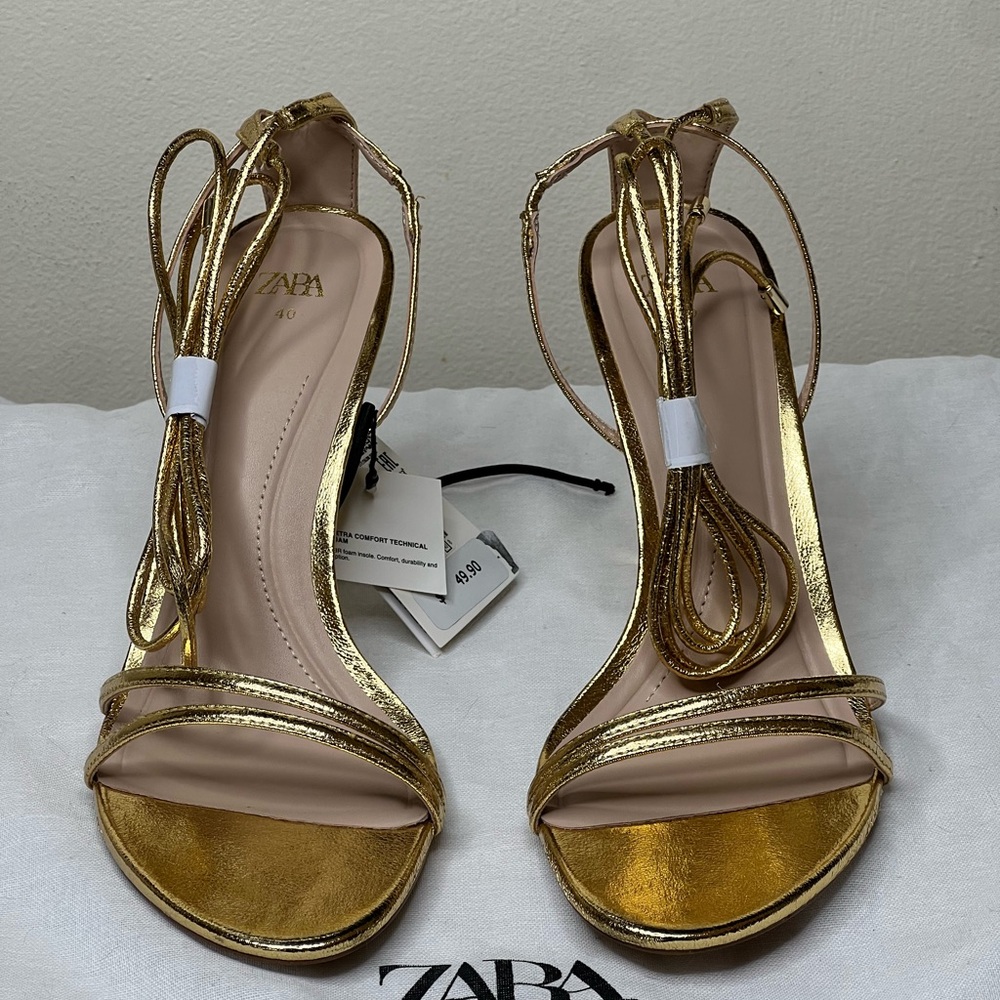 Zara Gold Lace up  Sandals - Picture 4 of 14